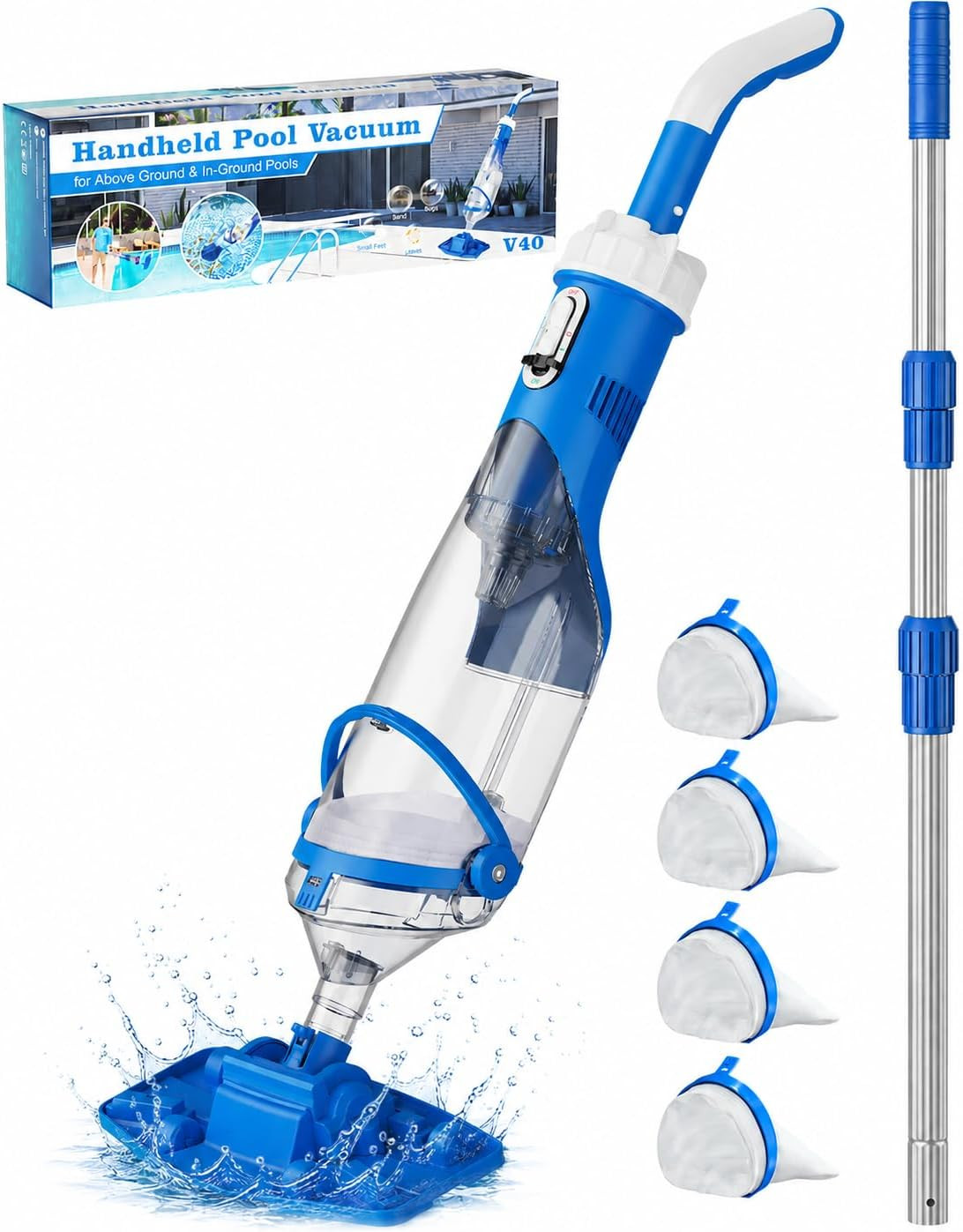 Cordless Pool Vacuum with Telescopic Pole, 18.5 GPM Powerful Suction, 1.5H Super