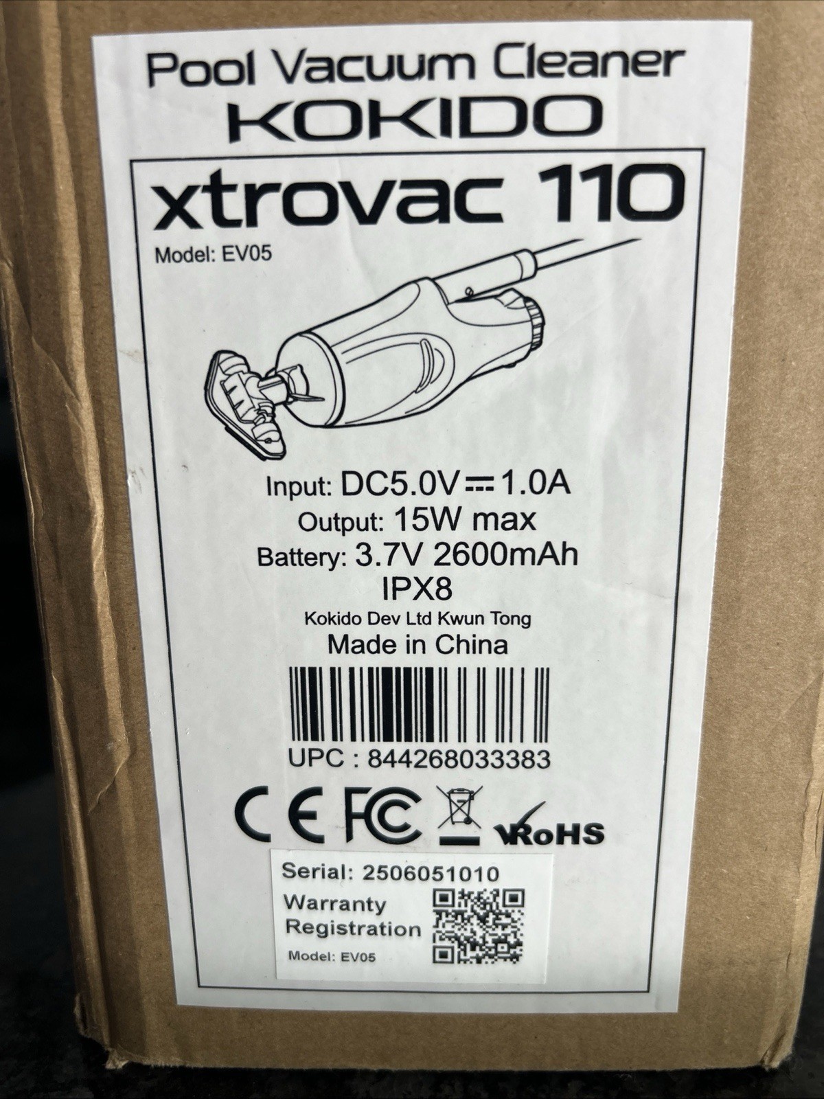 KOKIDO XTROVAC 110 Rechargeable Handheld SWIMMING Pool Vacuum Set Model EV05