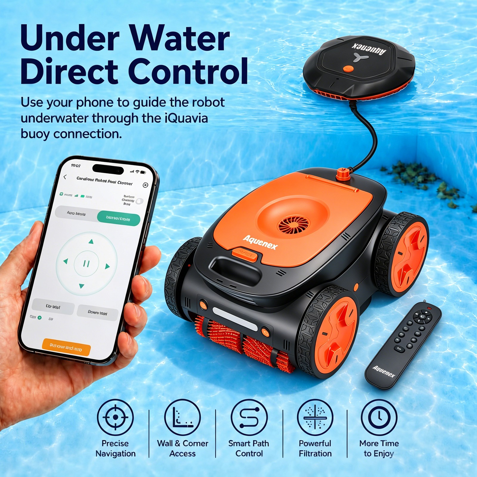 Cordless Robot Pool Cleaner Vacuum Automatic Floor Wall Waterline App & Remote