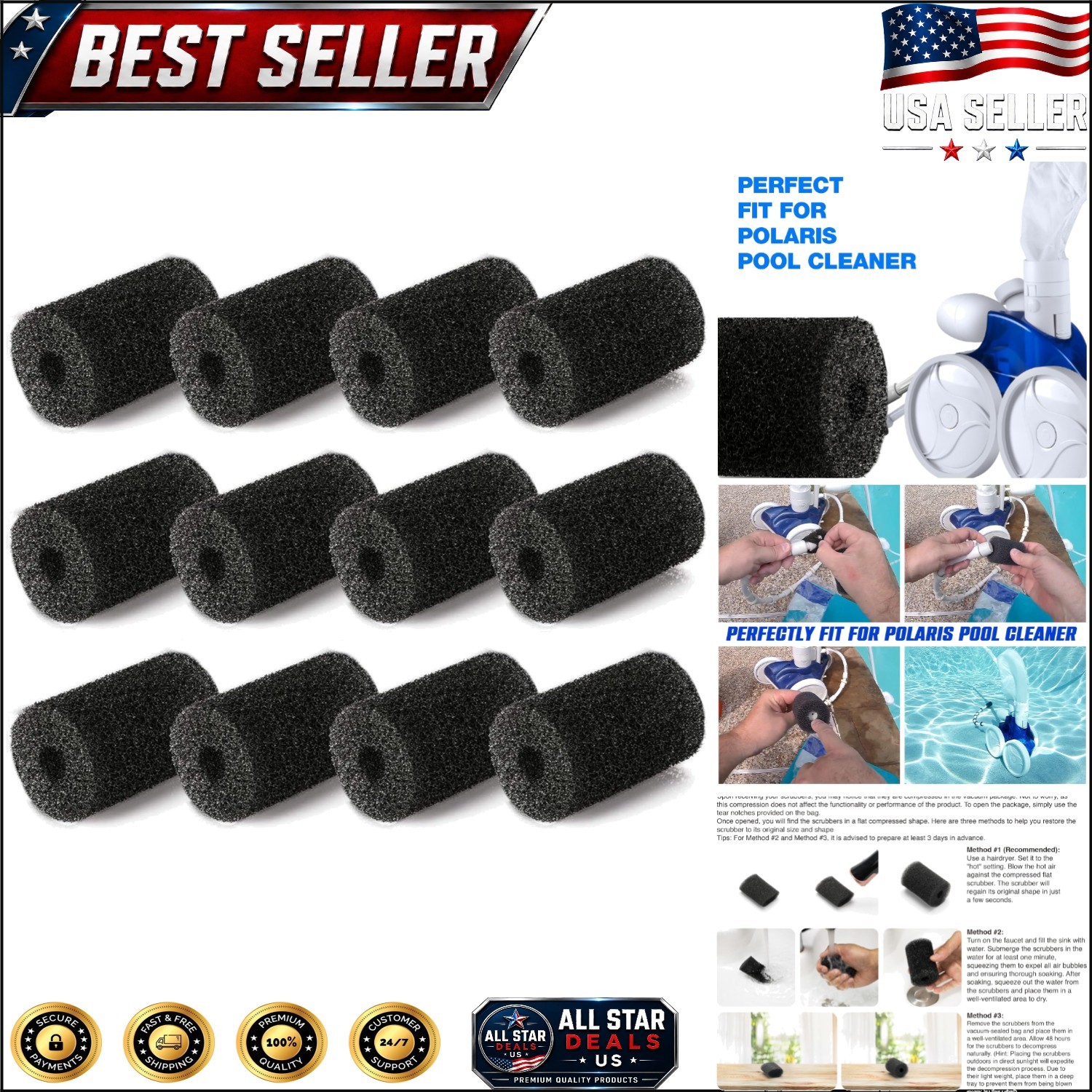 Efficient 12 Pack Sweep Hose Scrubbers for Polaris Pool Cleaners – Easy Setup